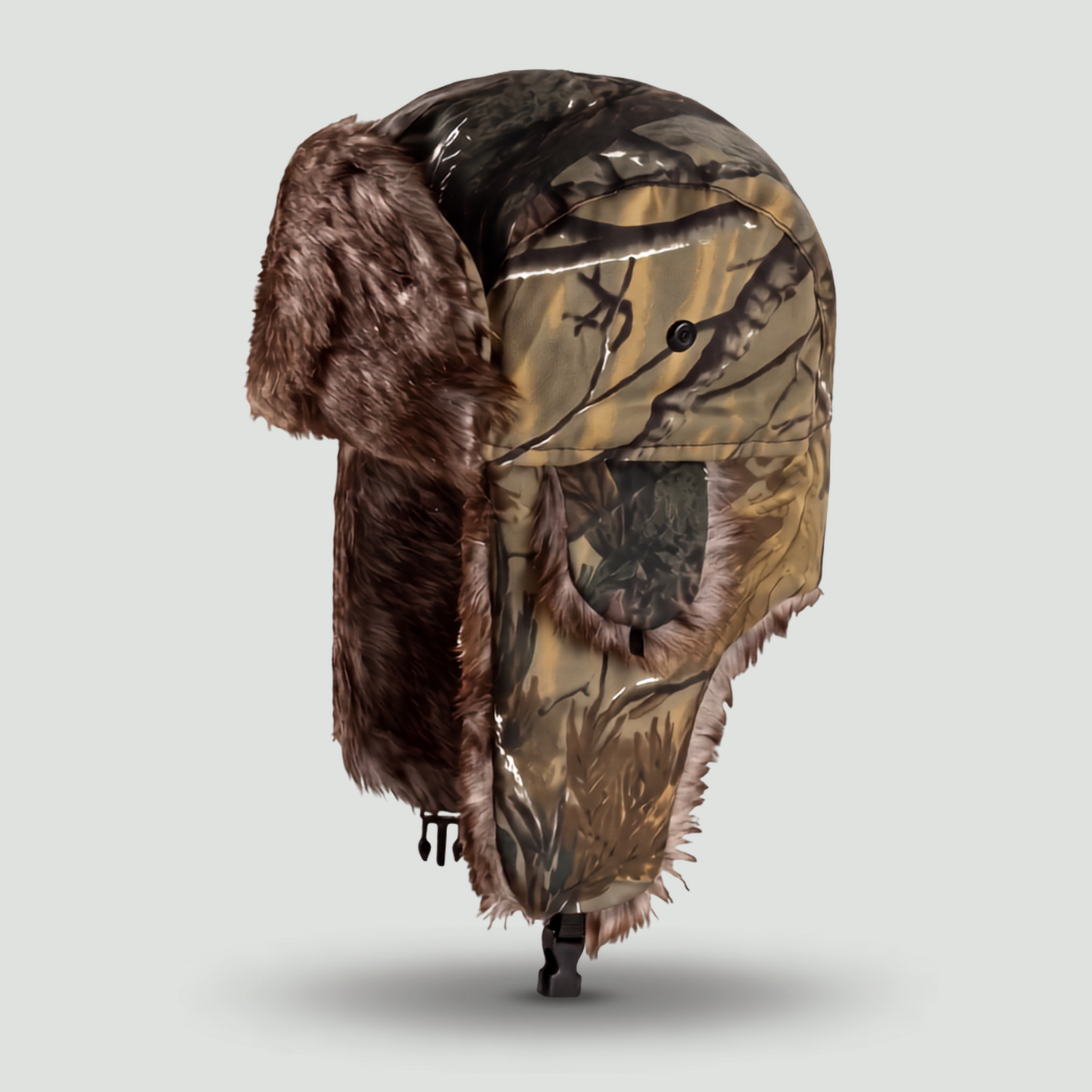 Camouflage Trapper Hat – Faux-Fur Lined Winter Hat with Ear Flaps and Chin Strap