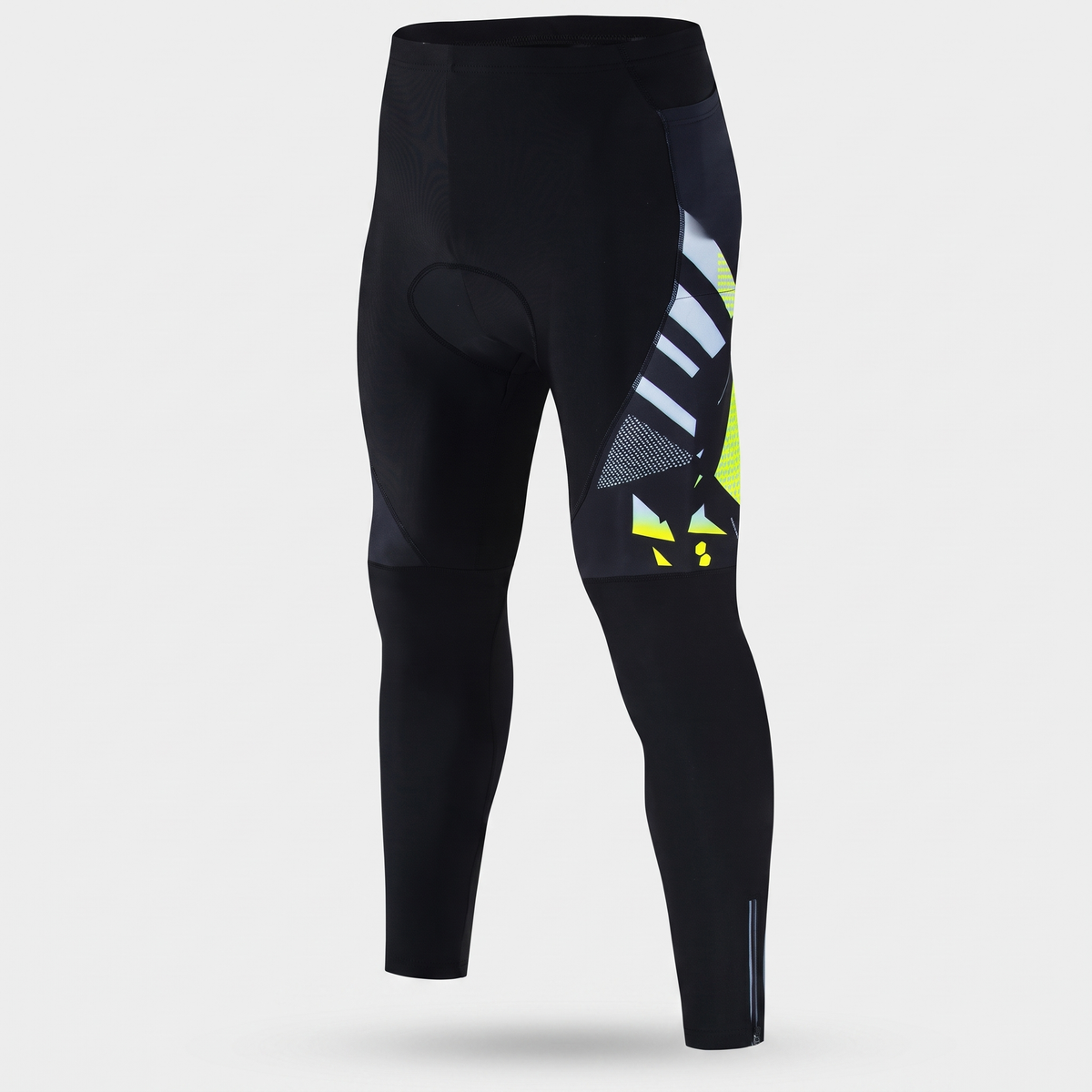 Men's padded cycling tights in Fluorescent Yellow, front view