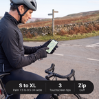 Cyclist checking a map on his phone at a Peak District lane junction, S to XL, three touchscreen tips, zip cuff
