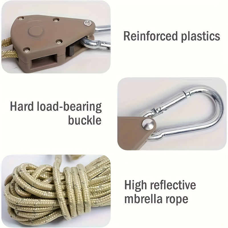 8pcs Set/4pcs Set 157.48-Inch Metal Pulley Camping Tent Fixed Rope, with Reflective Strip, Adjustable Drawstring Buckle Fastener, Suitable for Fixing Wild Camping, Outdoor Equipment, Awnings And Holiday Decorations, Elastic Outdoor Storage Bag