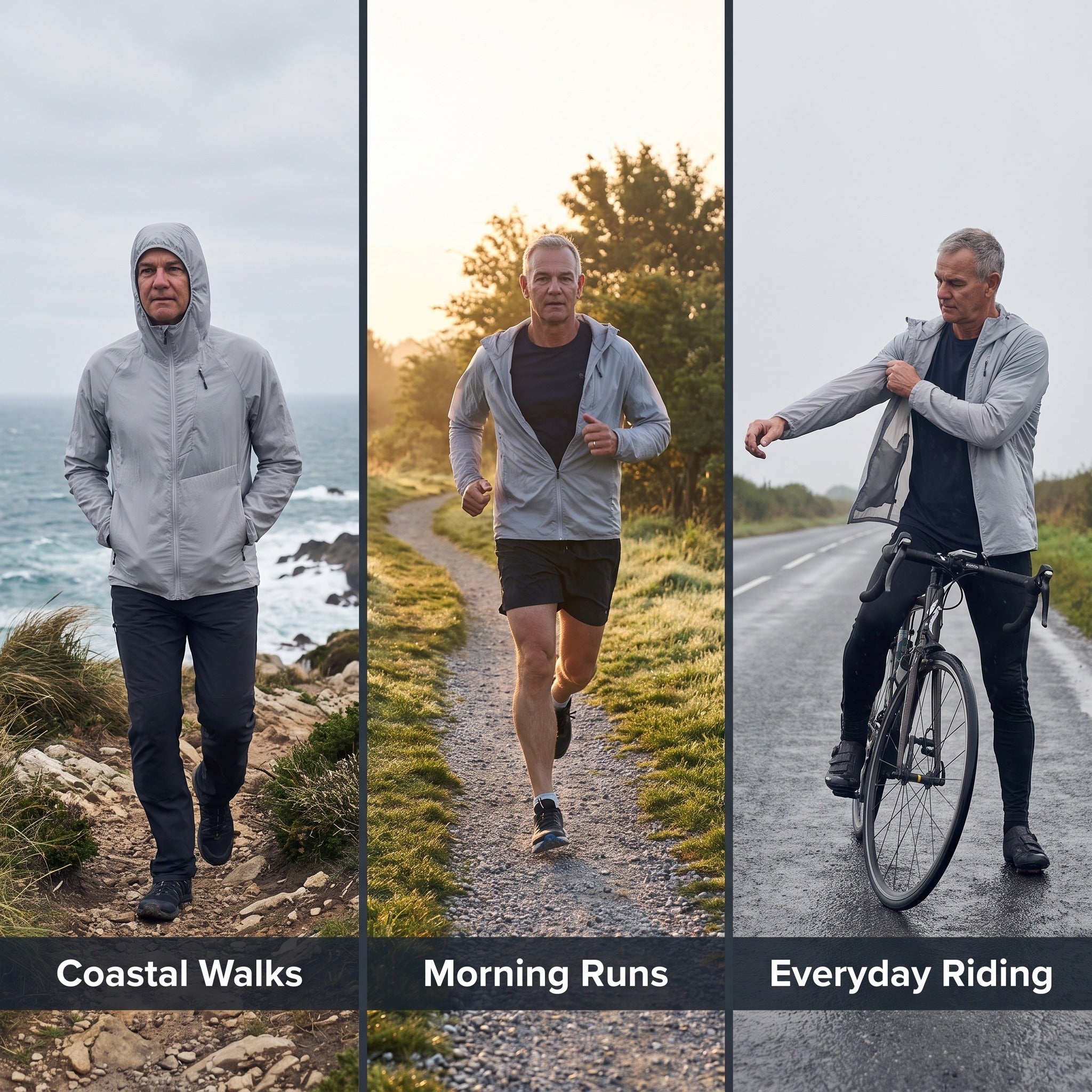 The windbreaker worn for coastal walks, morning runs and riding