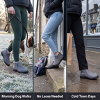 Women's slip-on snow boots for morning dog walks, no laces needed and cold town days