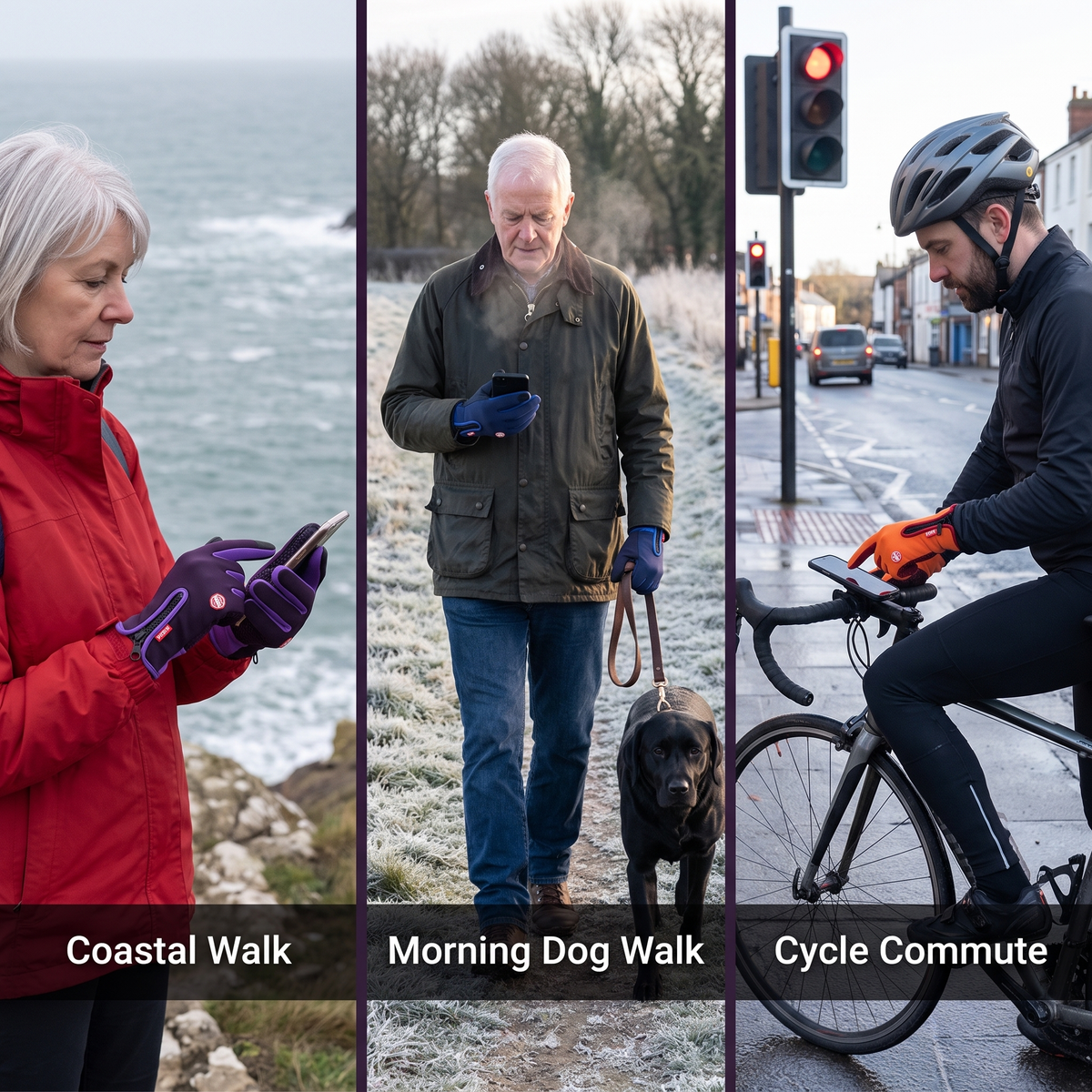 Coastal walk, morning dog walk and cycle commute wearing the touchscreen gloves