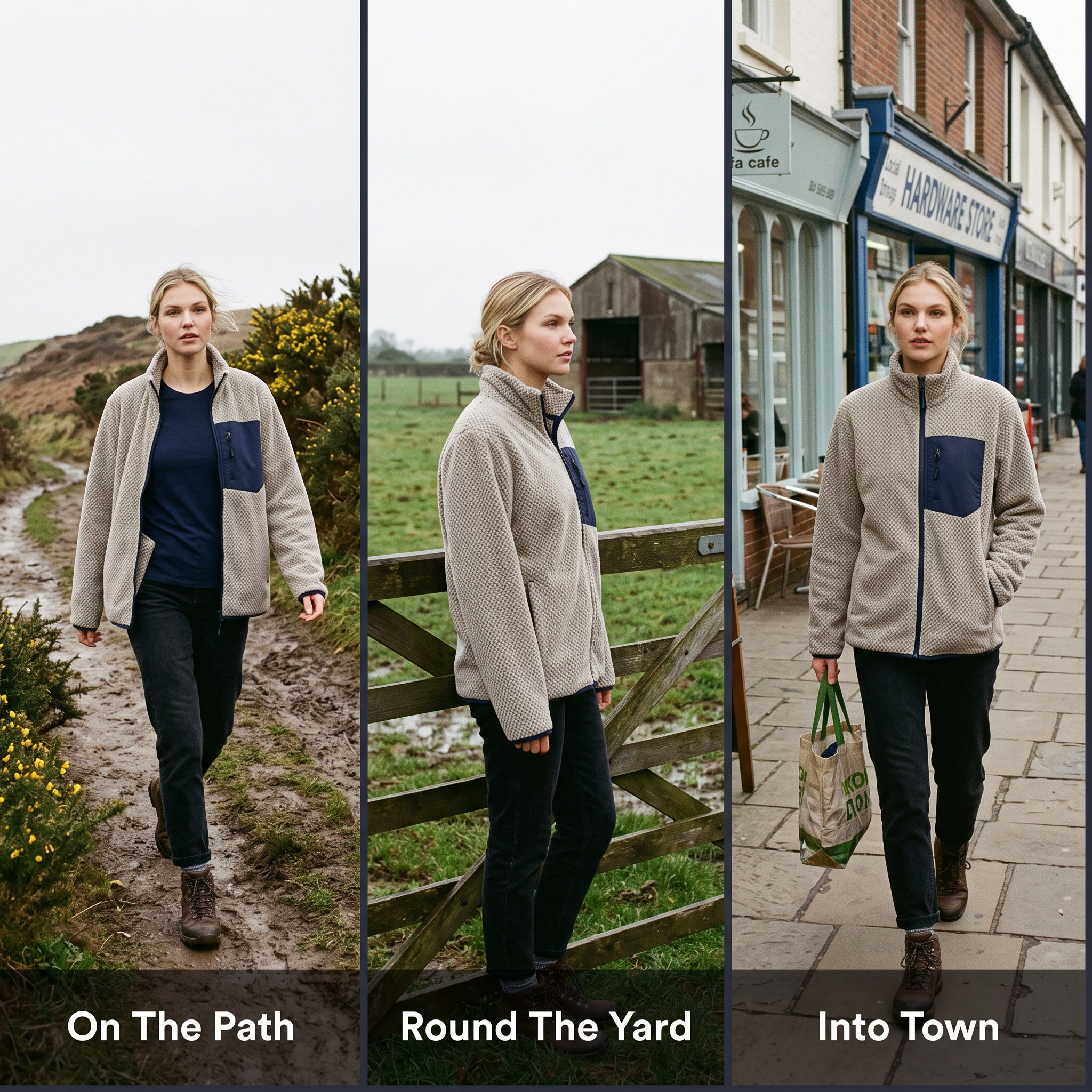 The fleece jacket worn on a hill track, at a farm gate and on a high street