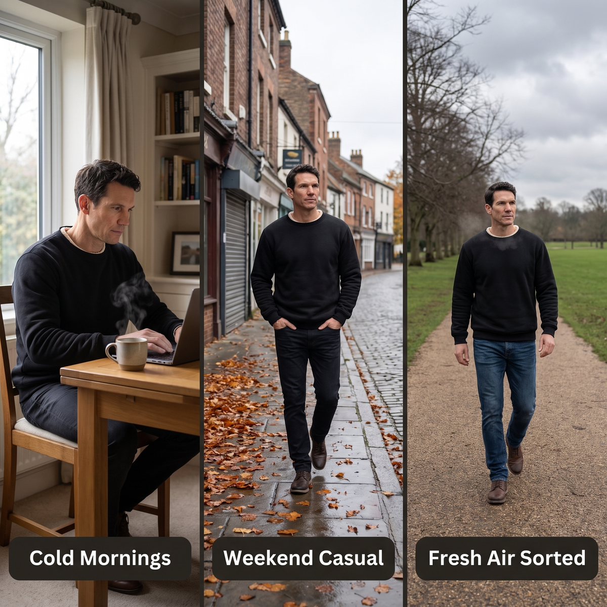 Three ways to wear the sherpa crew neck jumper - home work errands outdoors