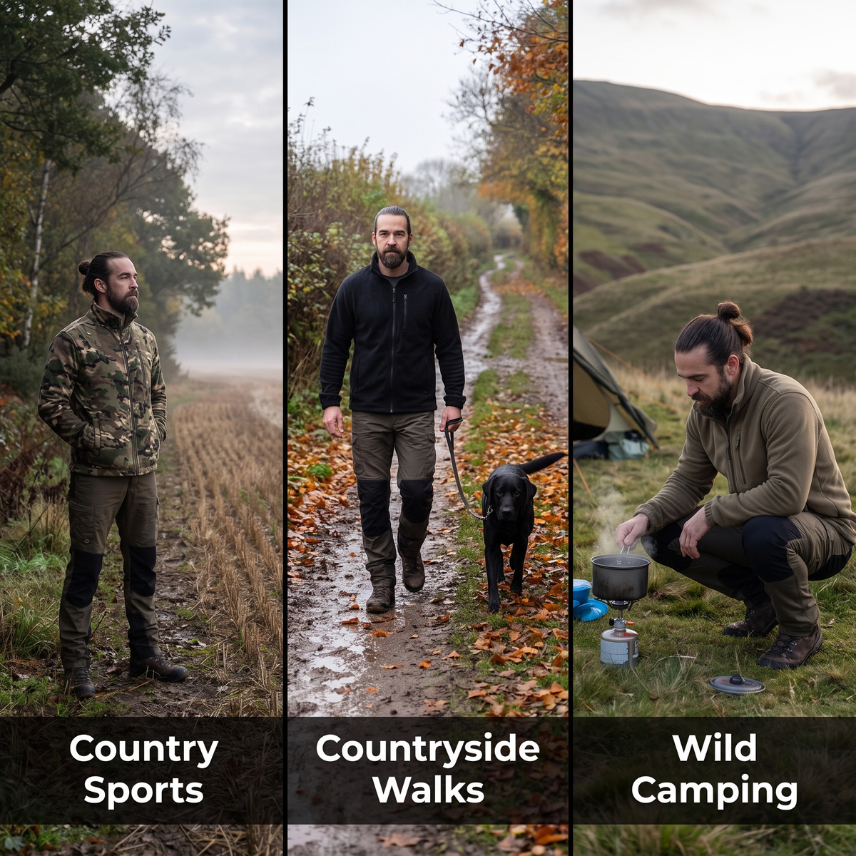 Men's Camo Fleece Jacket – Three Use Cases Triptych