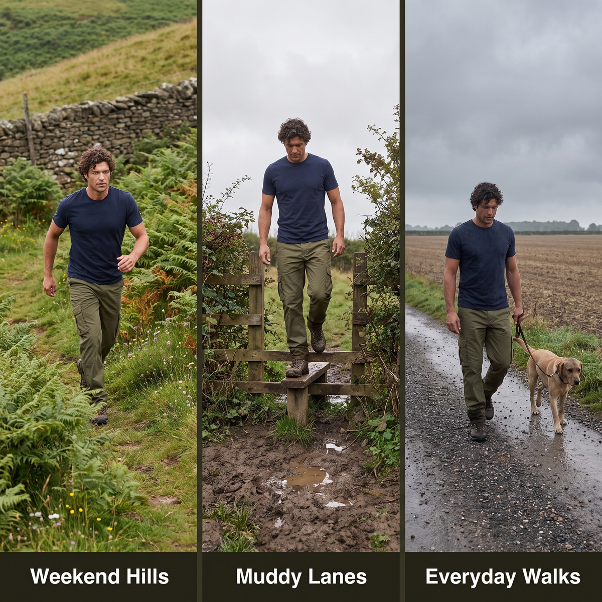 Three uses: weekend hills, muddy lanes, everyday walks