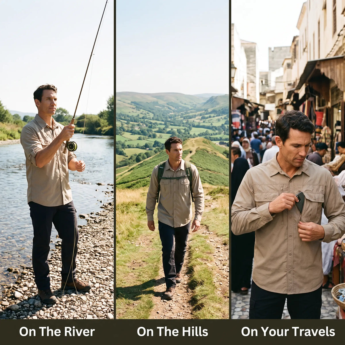 Men's fishing shirt on the river, on the hills and on holiday