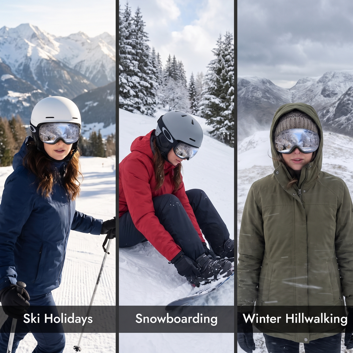 Ski goggles for ski holidays, snowboarding and winter hillwalking