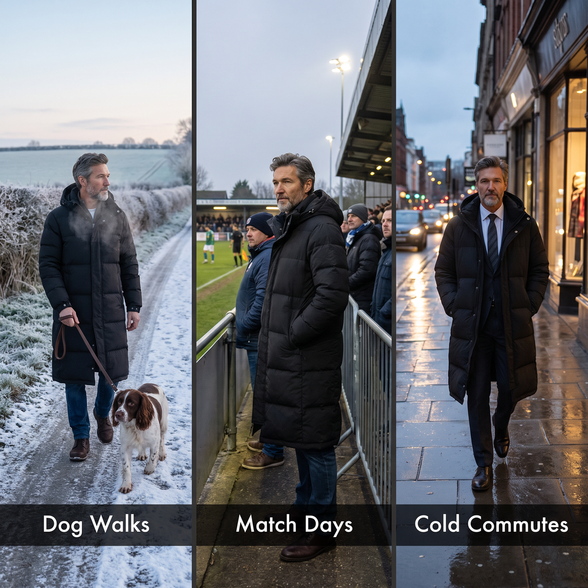 Long puffer coat for dog walks, match days and cold commutes