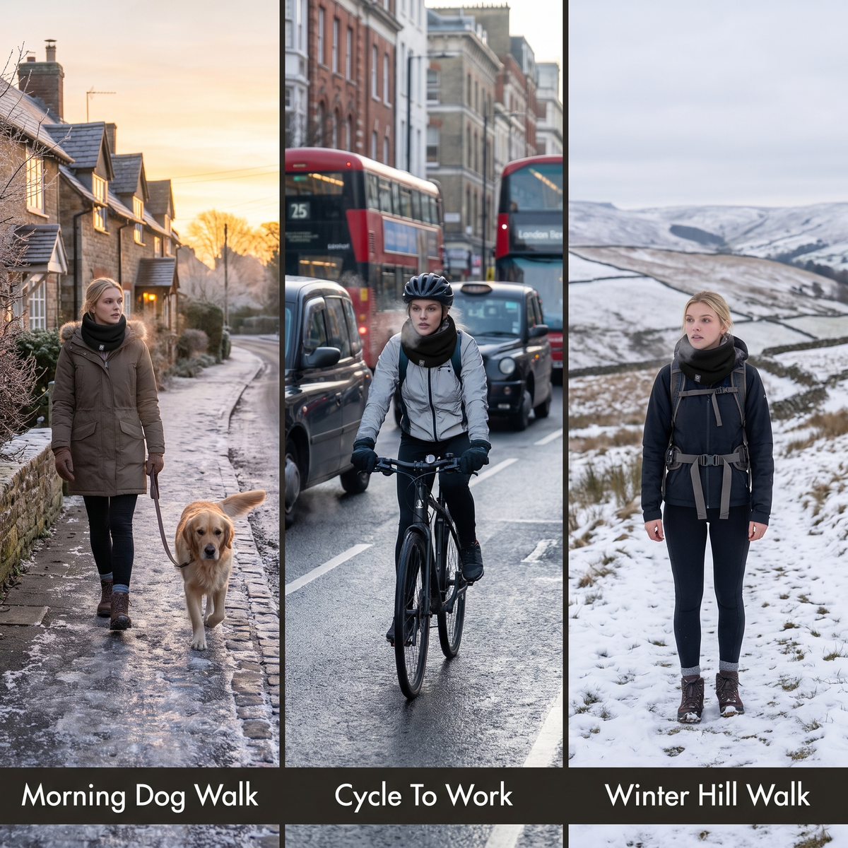 Knit snood for dog walks, cycling and hill walks