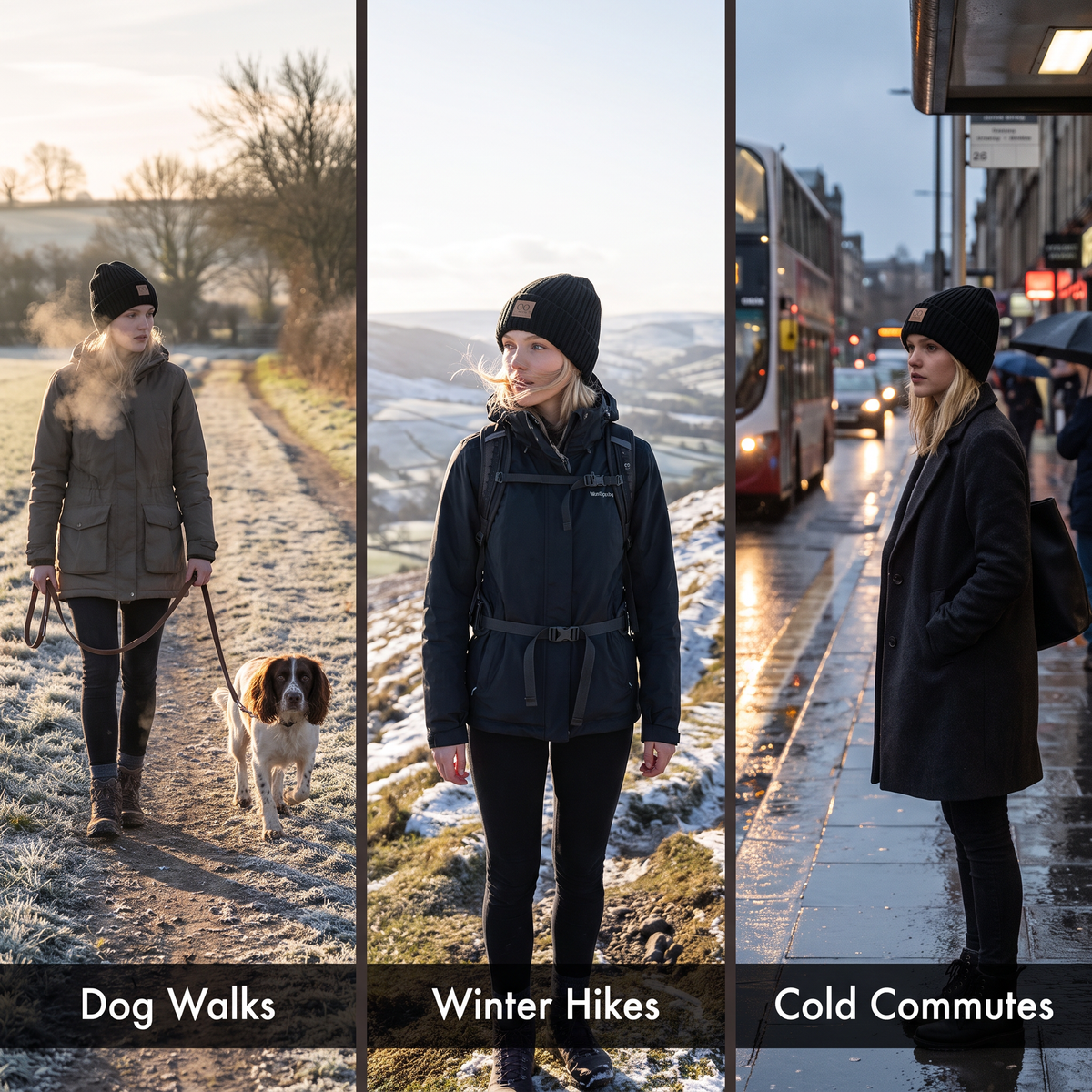 Beanie hat for dog walks, winter hikes and cold commutes