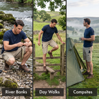 Cargo shorts worn on river banks, day walks and campsites
