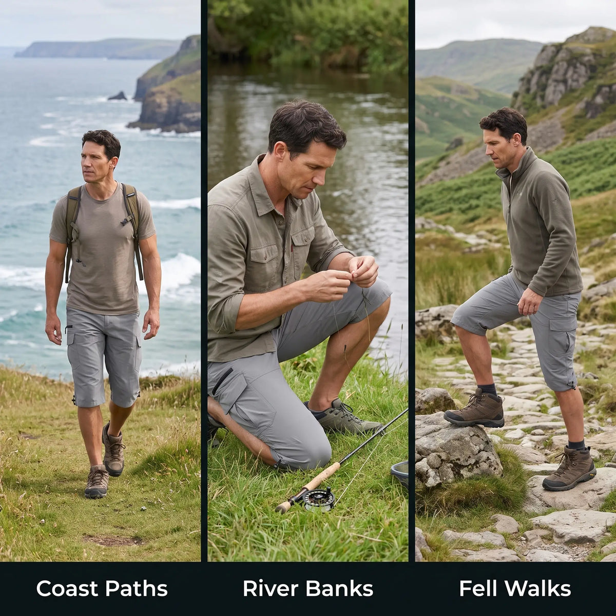 3/4 cargo shorts for coast paths, river banks and fell walks