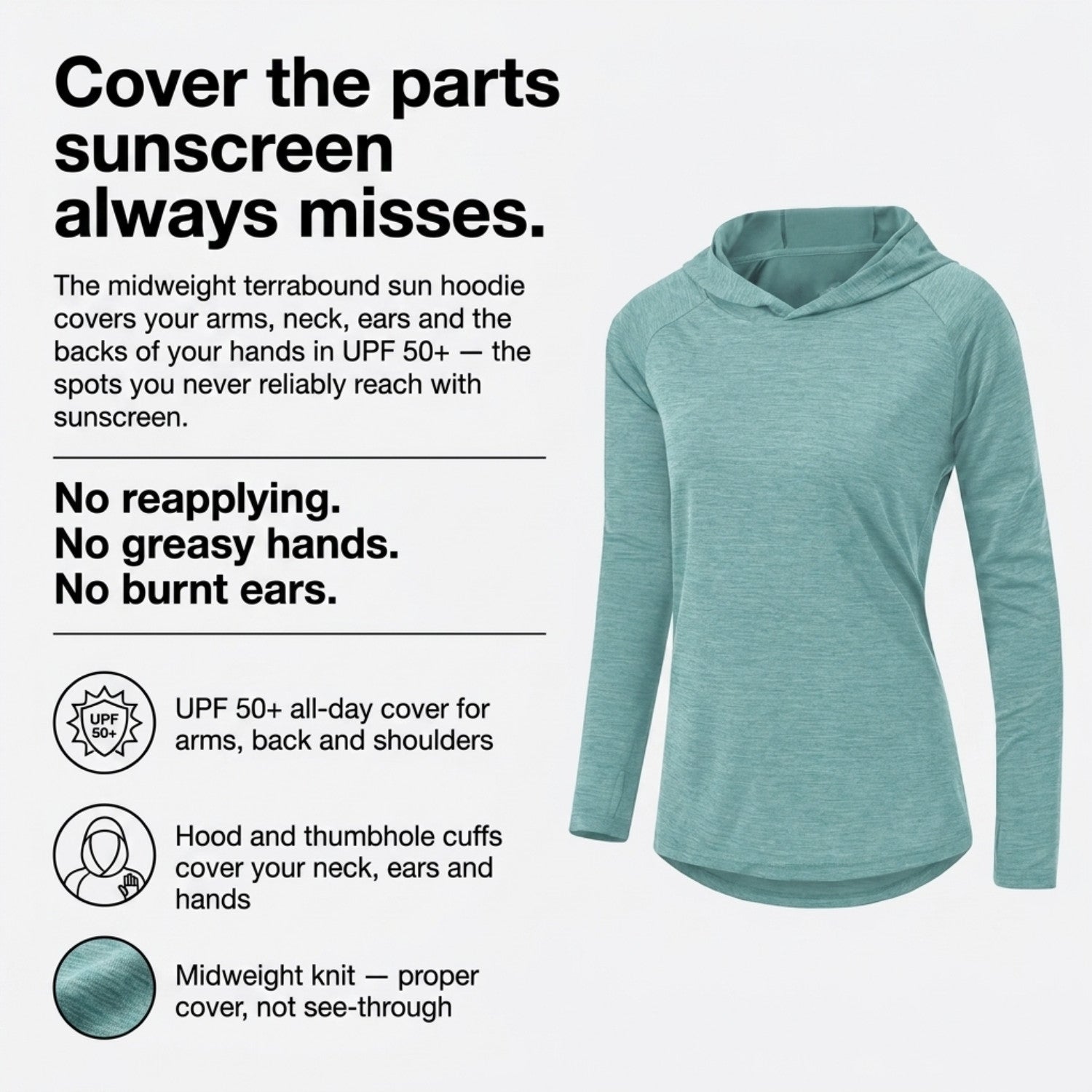 Women's Sun Hoodie - Midweight UPF 50+ Hooded UV Protection Top
