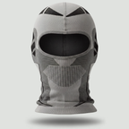 Thermal balaclava in Grey, straight-on front view showing the bound face opening and mesh mouth panel
