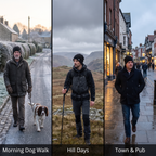 The beanie on a dog walk, a hill day and in town