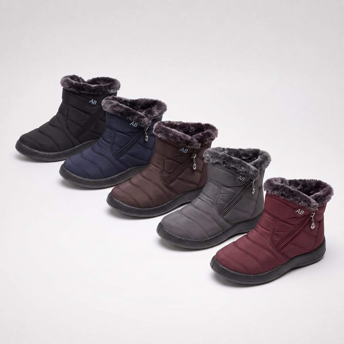 The winter boots in black, navy, brown, grey and burgundy