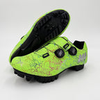 Green cycling shoes with mountain bike soles