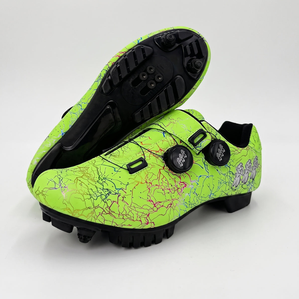 Green cycling shoes with mountain bike soles