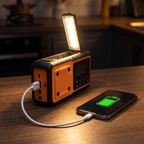 Phone charging from the USB port of the wind up radio