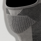 Close-up of the perforated open-mesh panel knitted over the mouth and chin of the thermal balaclava