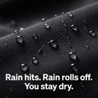 Close-up of water beading on the water-repellent face fabric