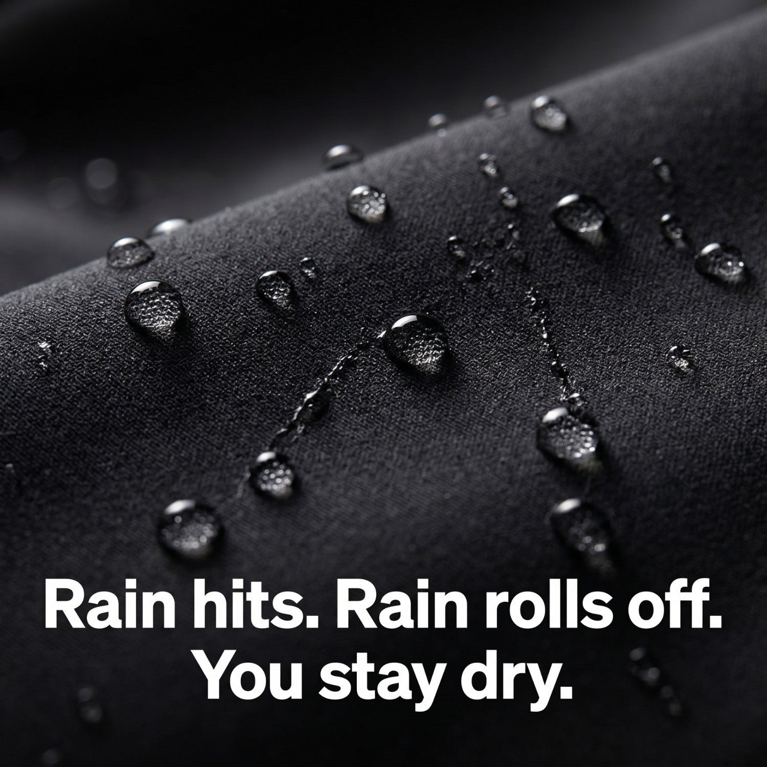 Close-up of water beading on the water-repellent face fabric