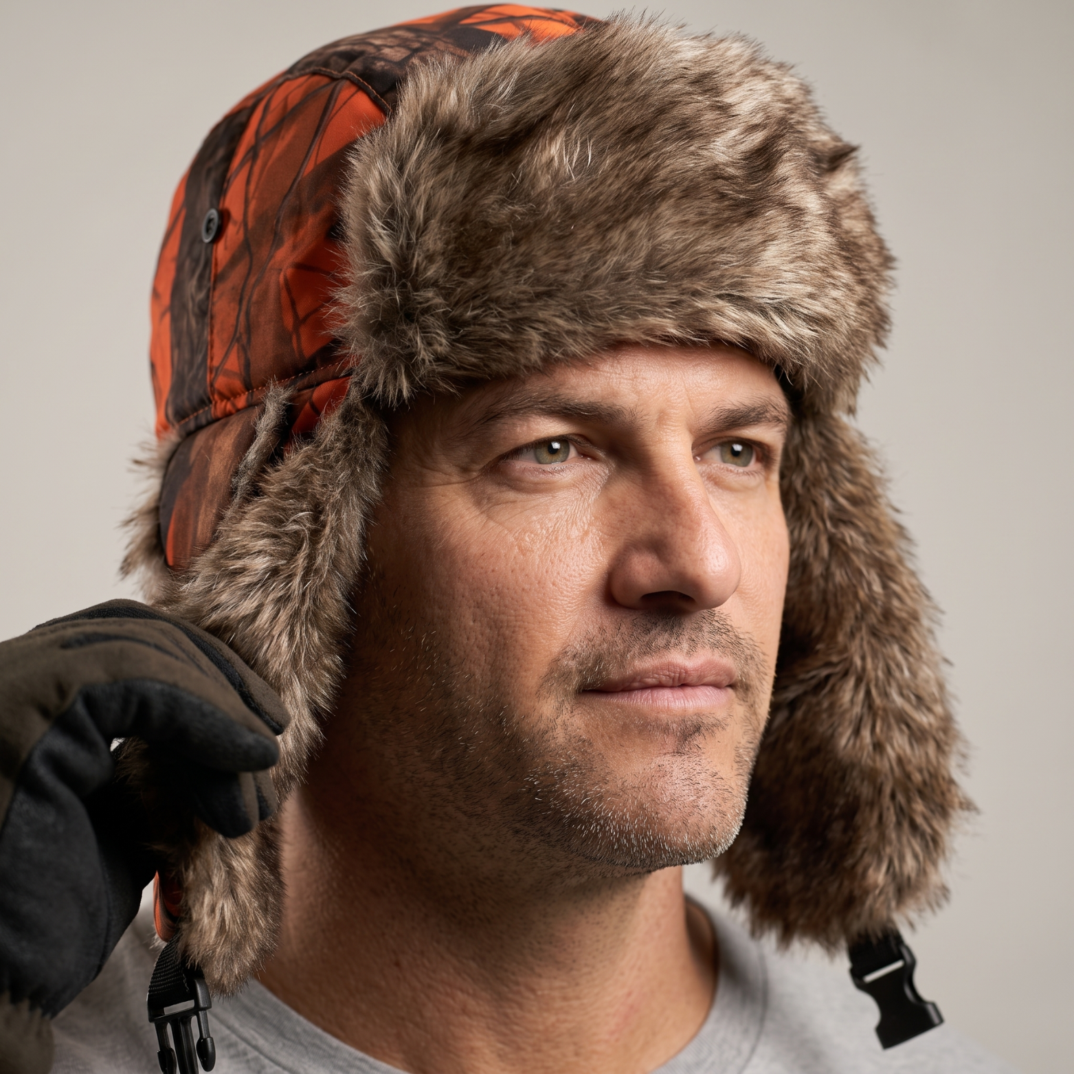 Camouflage Trapper Hat – Faux-Fur Lined Winter Hat with Ear Flaps and Chin Strap