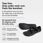 How the five toe barefoot shoes work: toes free, grip under each one, feels like barefoot