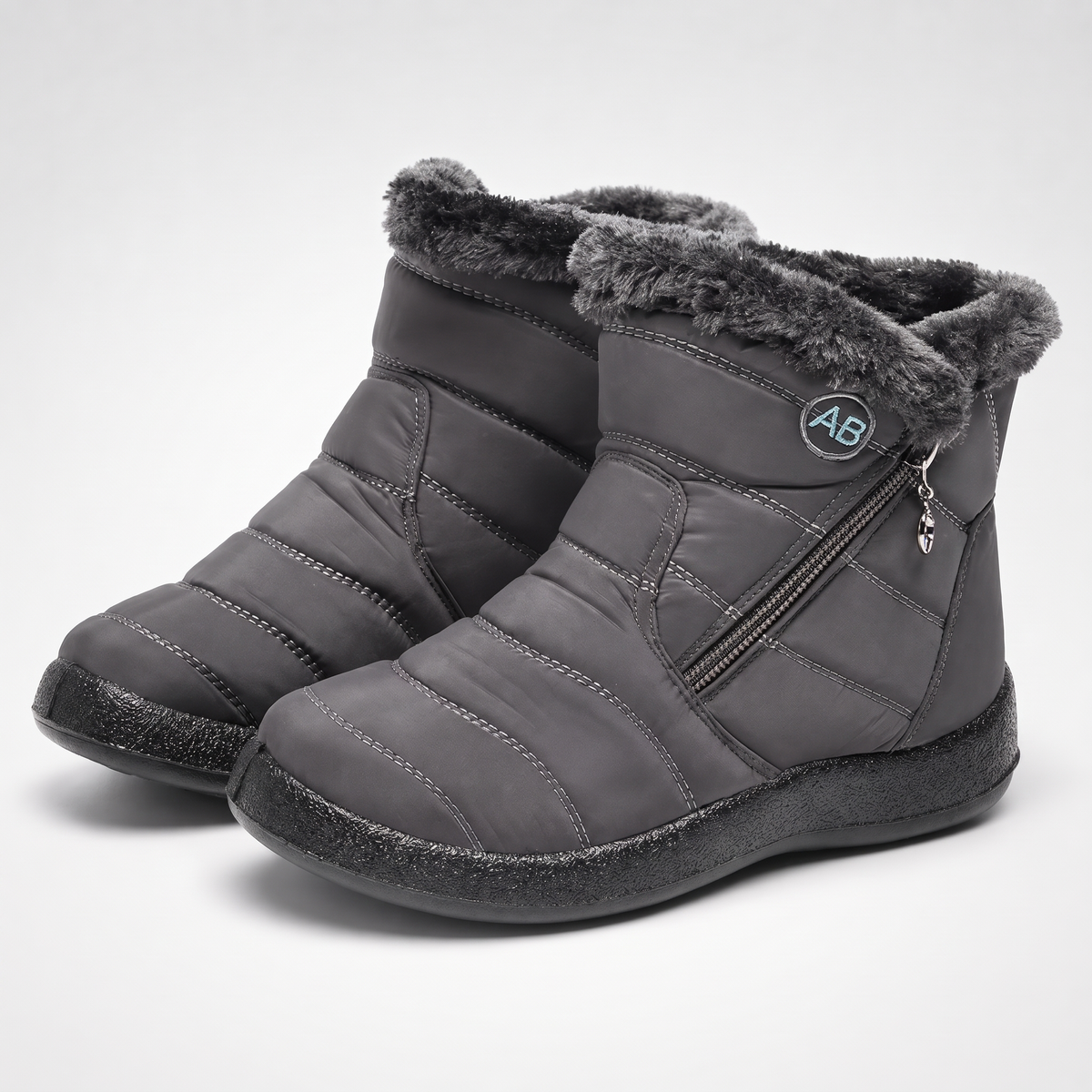 Women's faux fur lined winter boots in grey