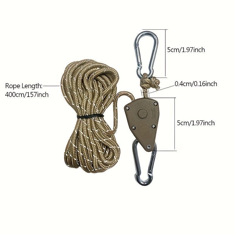 8pcs Set/4pcs Set 157.48-Inch Metal Pulley Camping Tent Fixed Rope, with Reflective Strip, Adjustable Drawstring Buckle Fastener, Suitable for Fixing Wild Camping, Outdoor Equipment, Awnings And Holiday Decorations, Elastic Outdoor Storage Bag