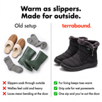 Comparison of slippers, wellies and thick socks with one pair of fur lined winter boots
