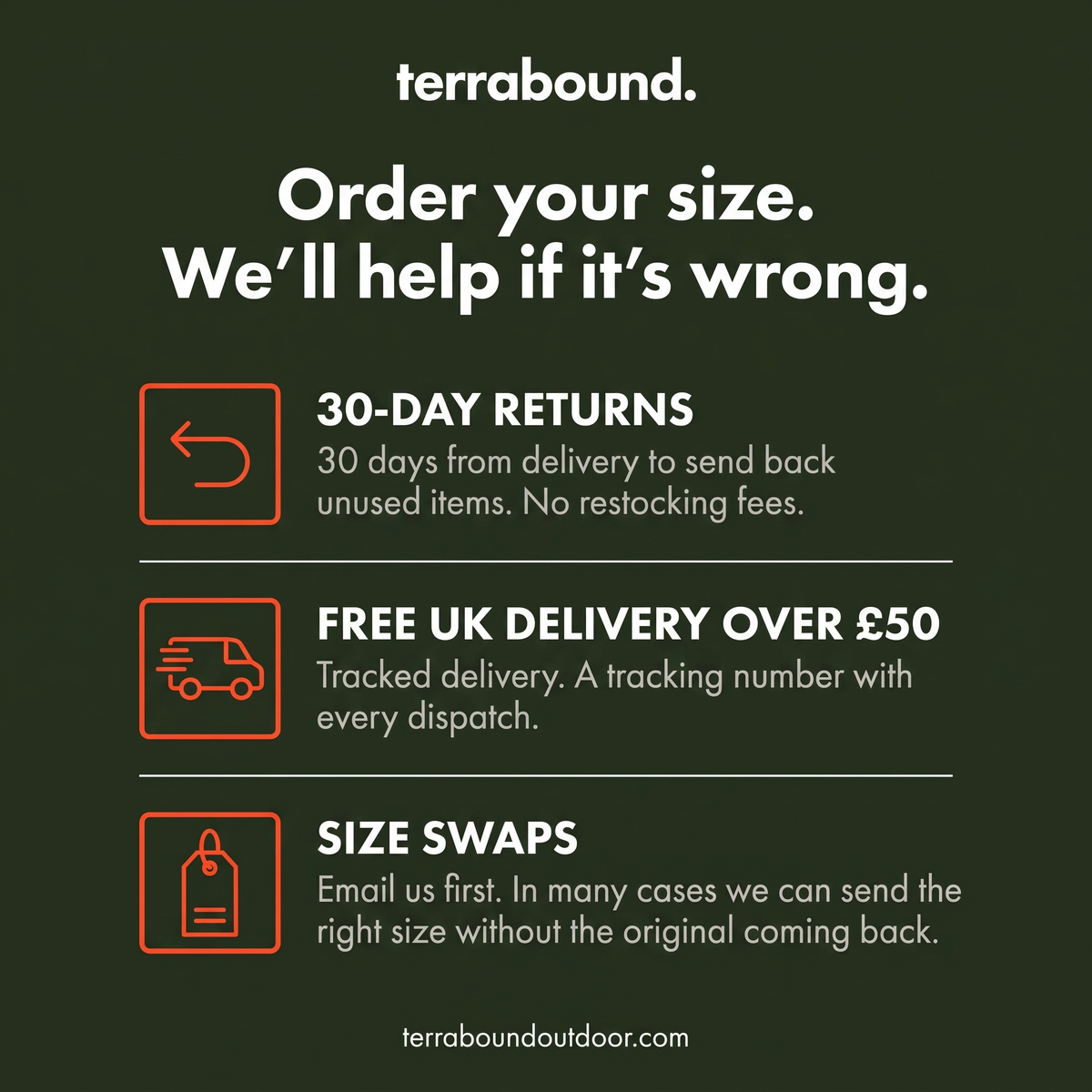 Terrabound returns and delivery terms