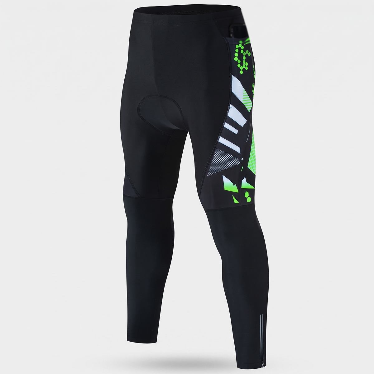 Men's padded cycling tights in Fluorescent Green, front view