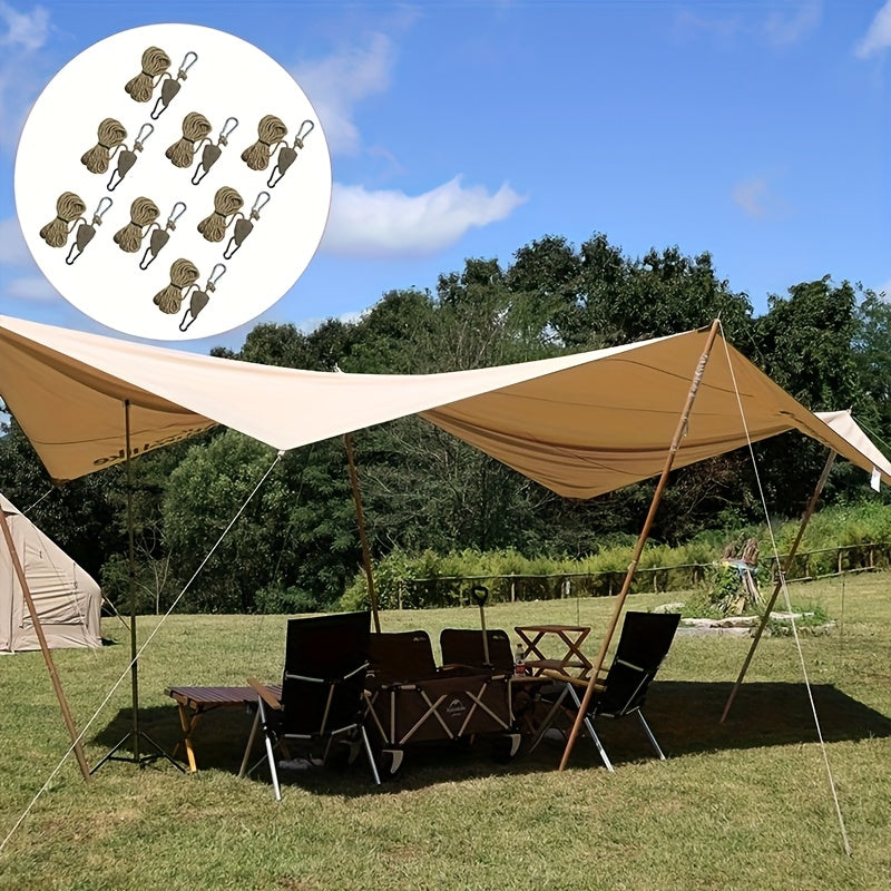 8pcs Set/4pcs Set 157.48-Inch Metal Pulley Camping Tent Fixed Rope, with Reflective Strip, Adjustable Drawstring Buckle Fastener, Suitable for Fixing Wild Camping, Outdoor Equipment, Awnings And Holiday Decorations, Elastic Outdoor Storage Bag