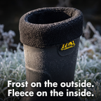 Close-up of the fold-down fleece cuff and fleece lining of a welly in the frost