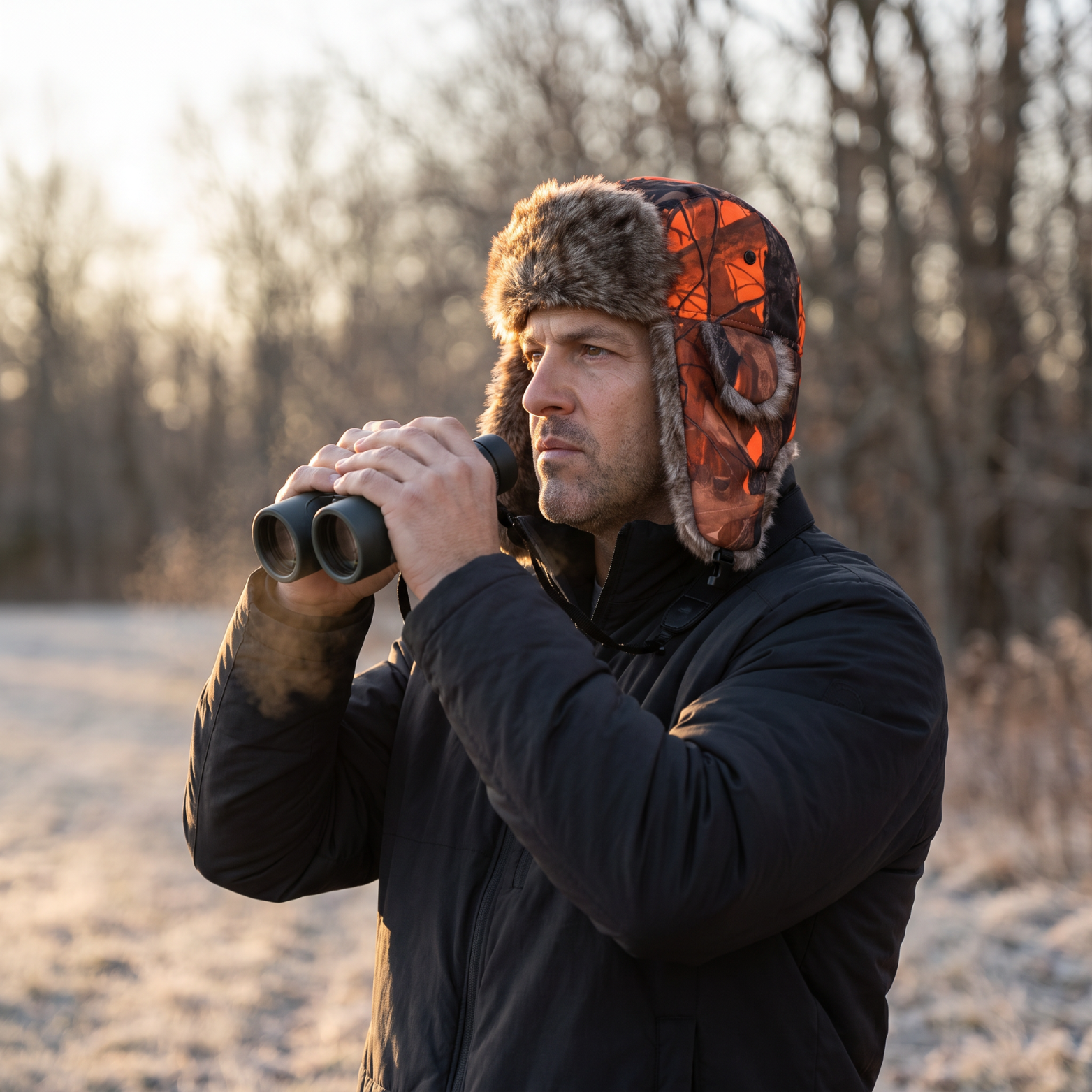 Camouflage Trapper Hat – Faux-Fur Lined Winter Hat with Ear Flaps and Chin Strap