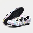 White cycling shoes with road soles