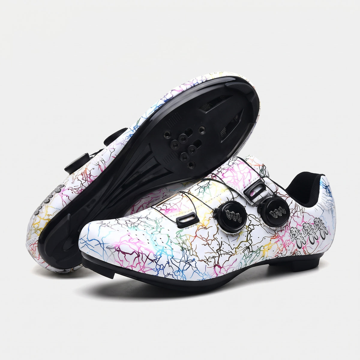 White cycling shoes with road soles