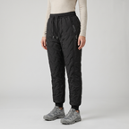 Women's fleece lined quilted trousers worn, Black, cuffed ankle, front view