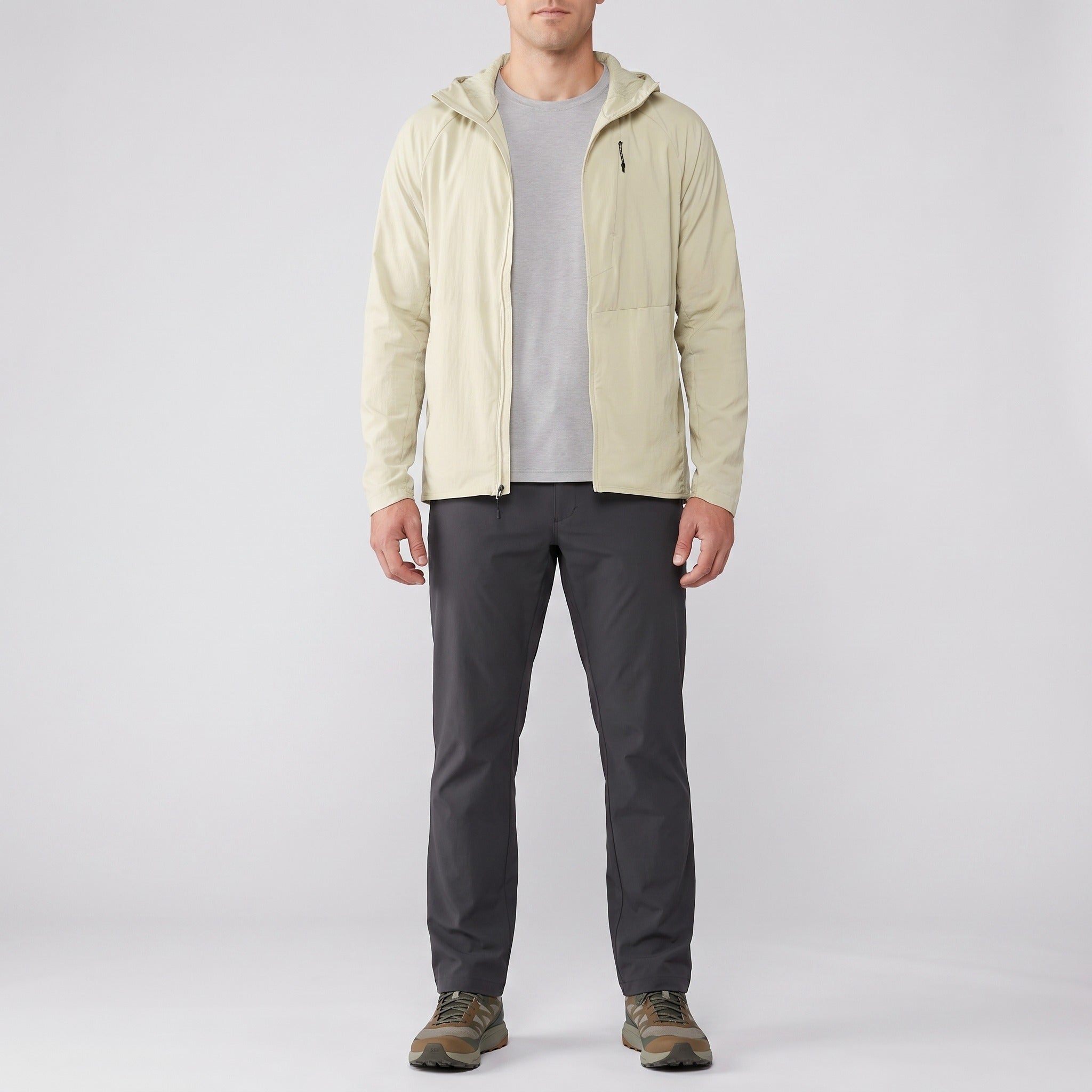 Men's windbreaker in Champagne worn, front