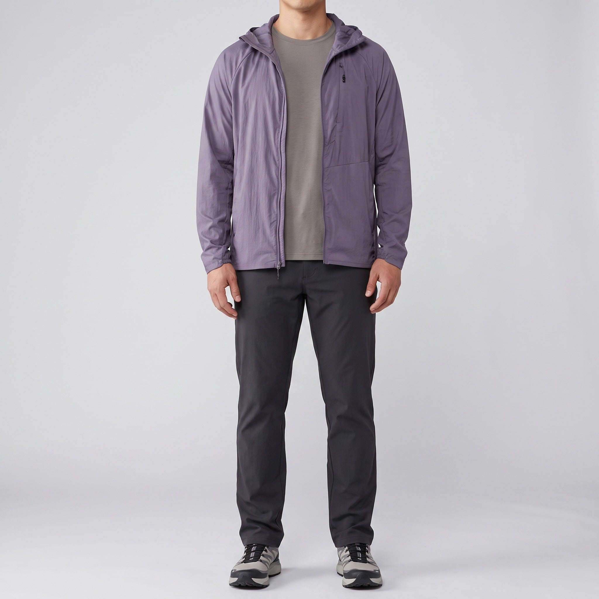 Men's windbreaker in Deep Purple worn, front