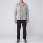 Men's windbreaker in Light Grey worn, front