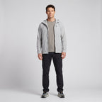 Man wearing the Light Grey lightweight windbreaker