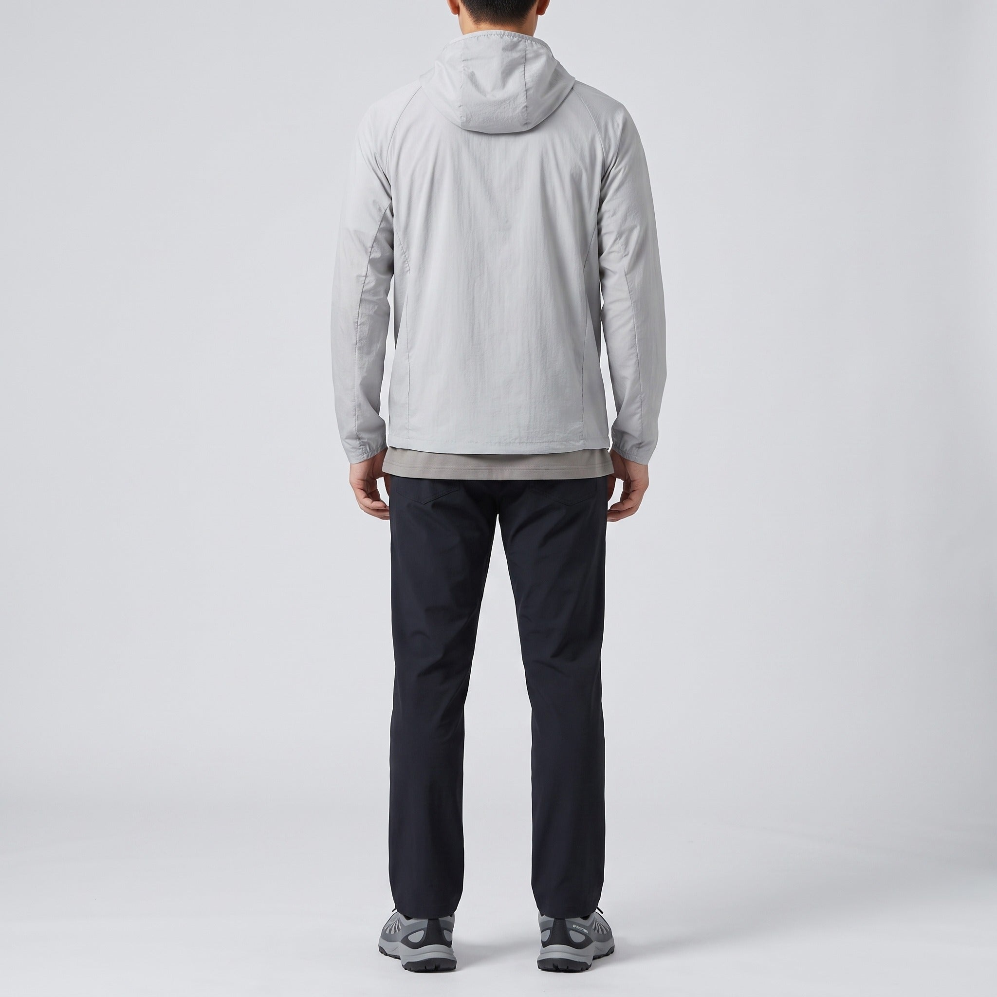 Men's windbreaker in Light Grey, back view