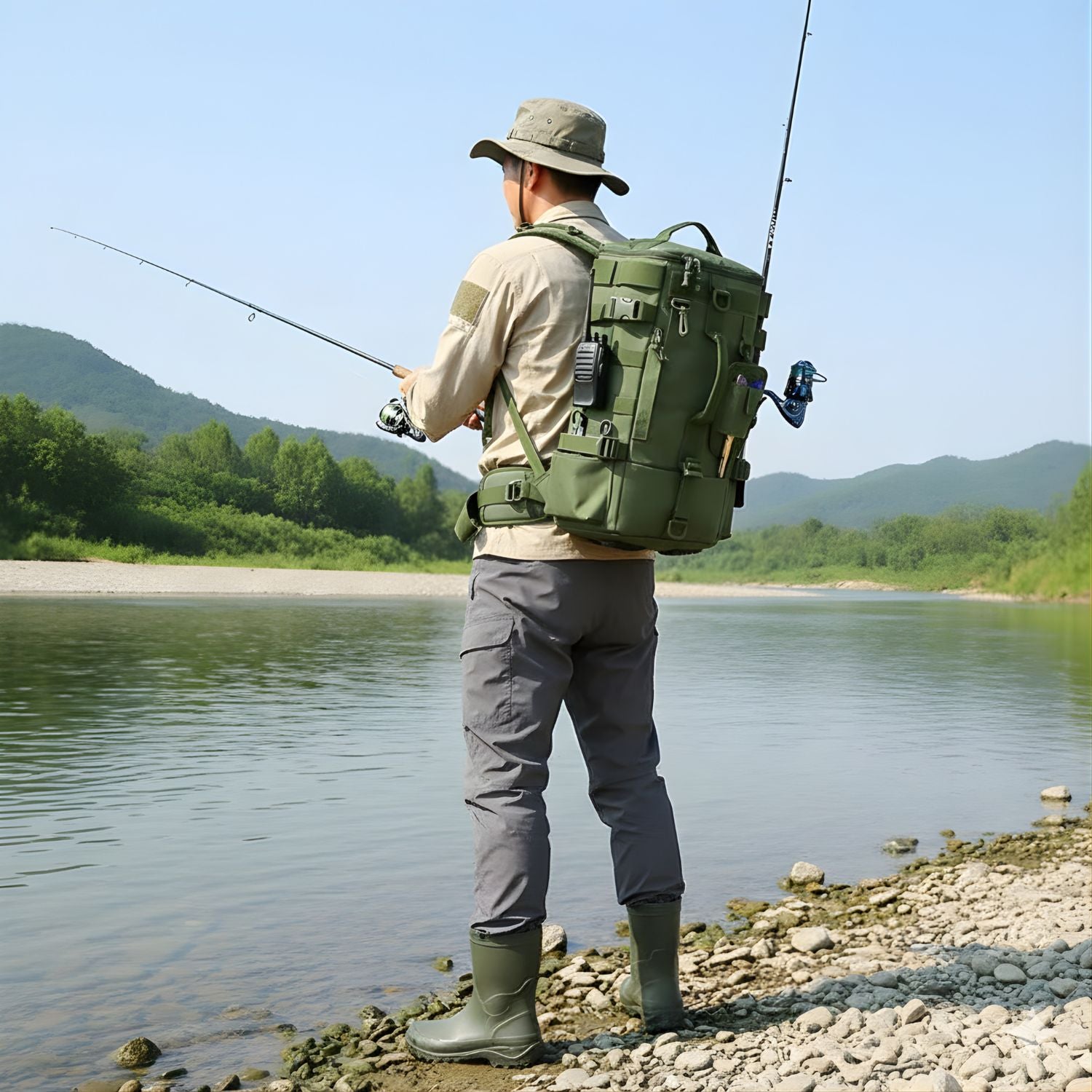 Fishing Backpack with Rod Holders - Water-Resistant Tackle Rucksack for Fishing and Outdoor Use