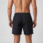 Black men's swim shorts, back view