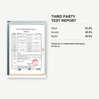 Third party test report confirming 53.9 per cent wool content