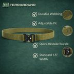Tactical Belt - Adjustable Quick Release Webbing Belt for Hiking, Hunting and Outdoor Use